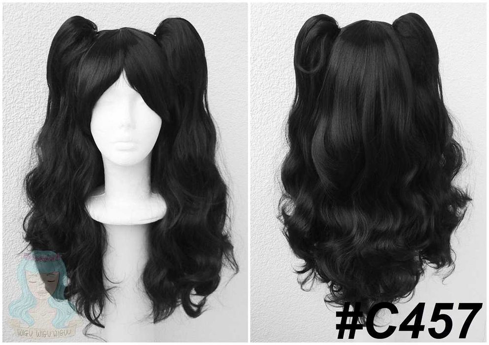 Czarna długa falowana peruka z kitkami gothic lolita cosplay wig
