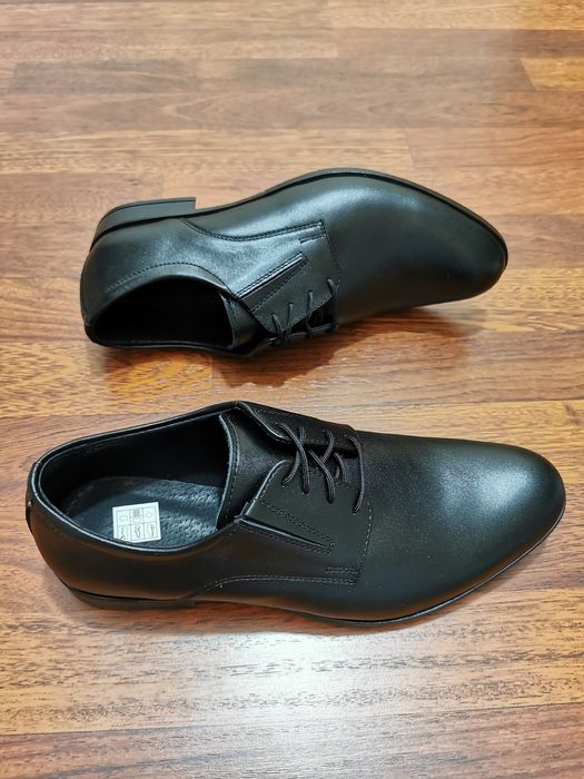 Eleganckie Wizytowe Skórzane Półbuty Męskie M 100 Czarne Tęgie