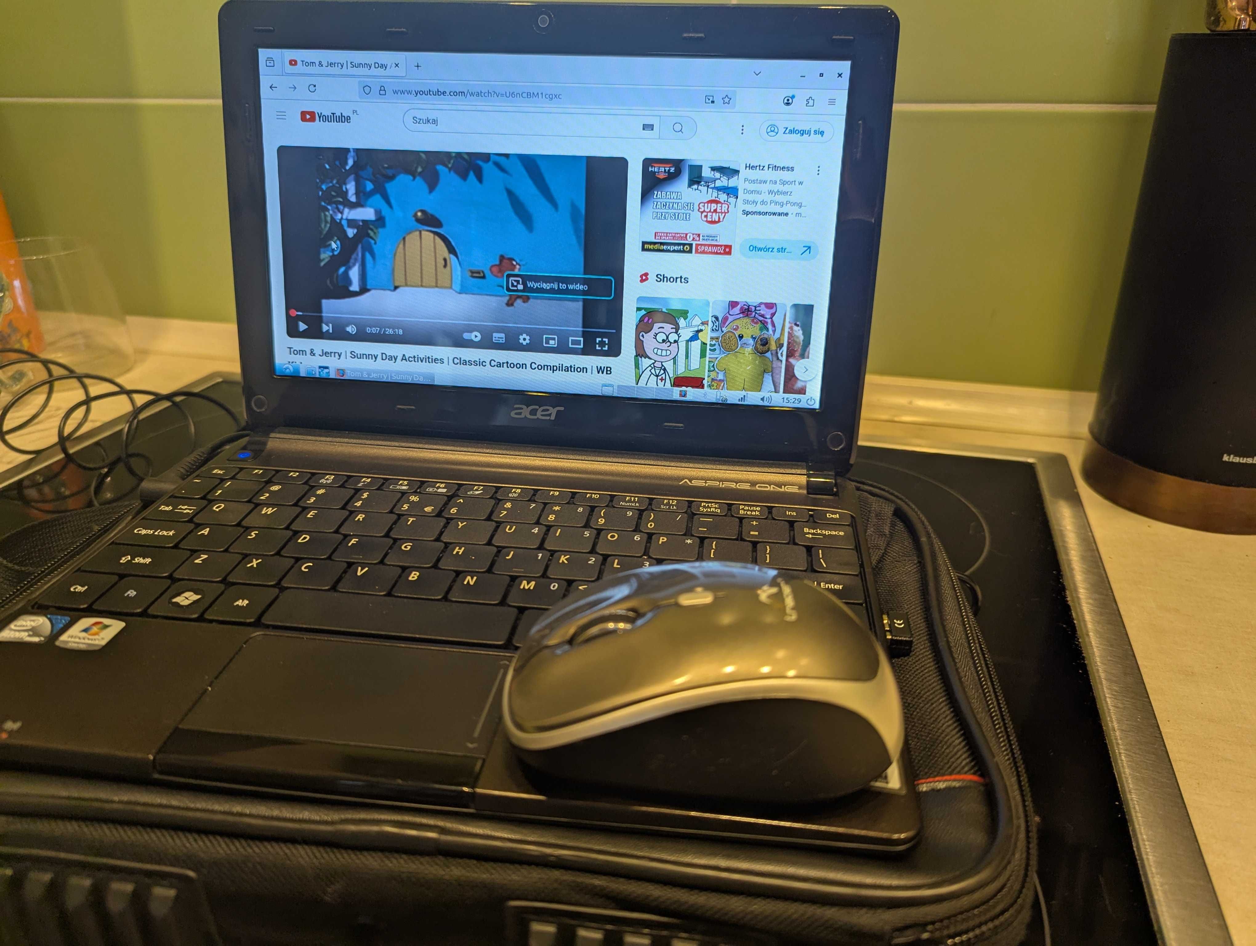 Netbook Acer D270 Linux, Torba, Myszka i zasilacz