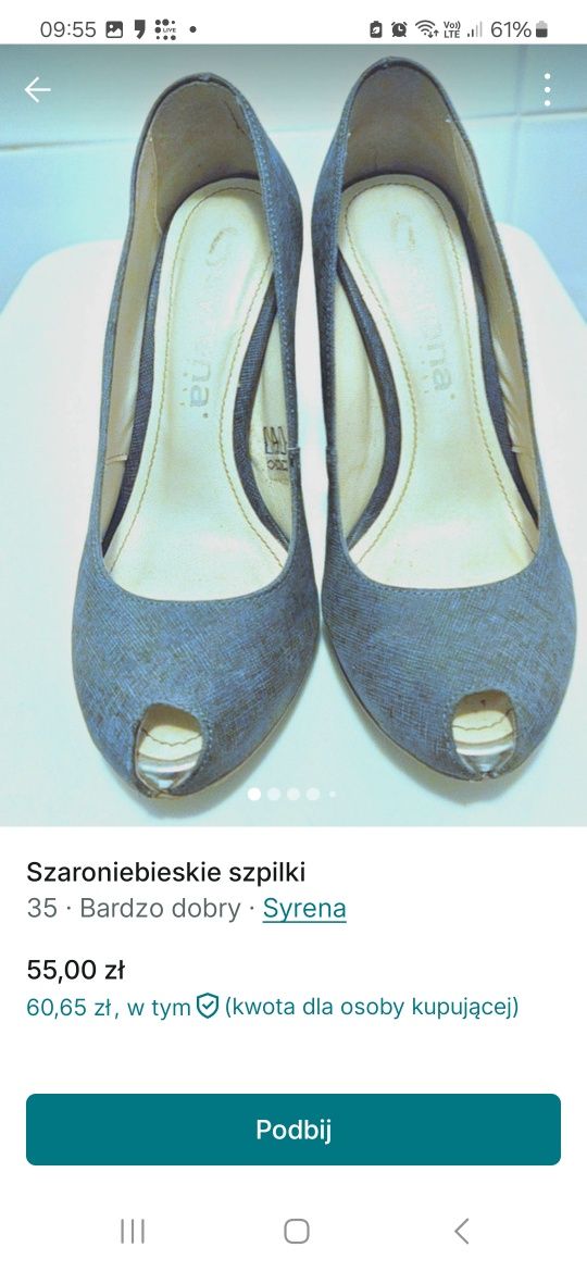 Szaroniebieskie szpilki w idealnym stanie