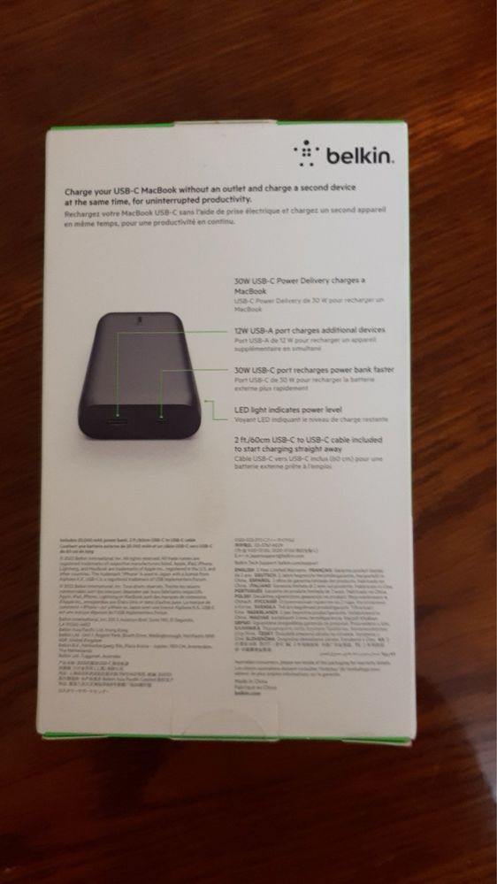 Портативний зарядний пристрій Belkin 20000mAh, 30W, PD, USB-A, USB-C