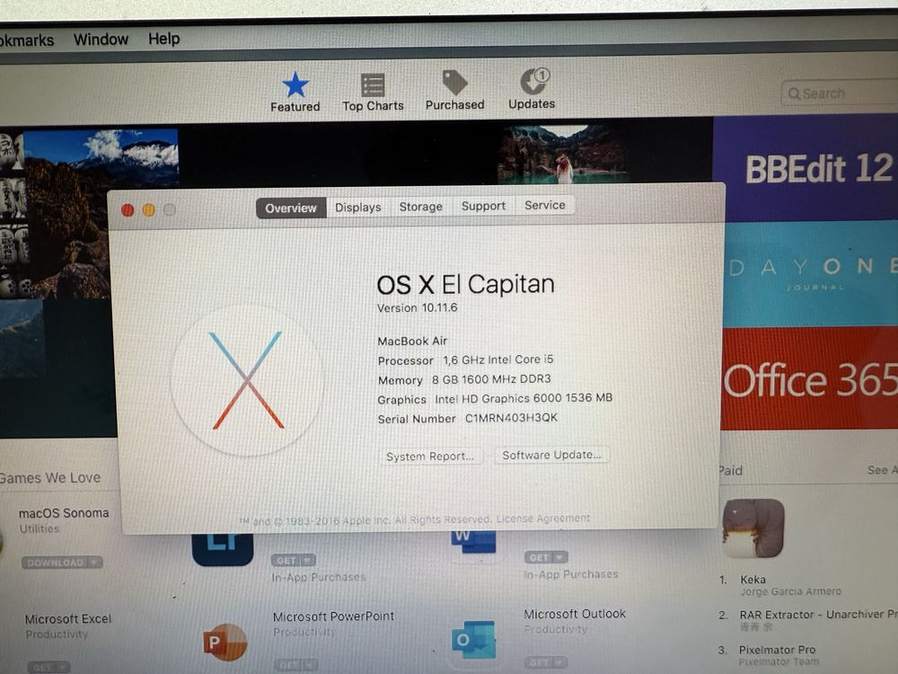 Macbook air 2015 S/Carregador