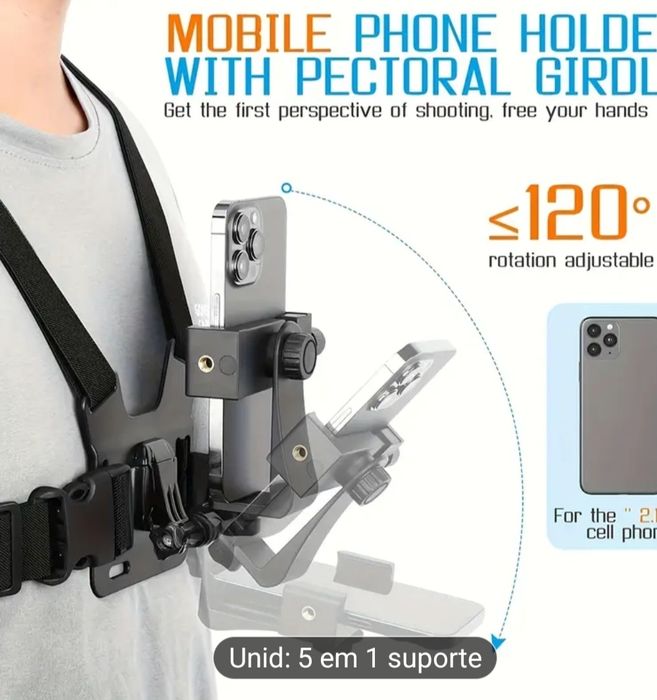 Suporte de peito para telemóvel ou câmara Novo