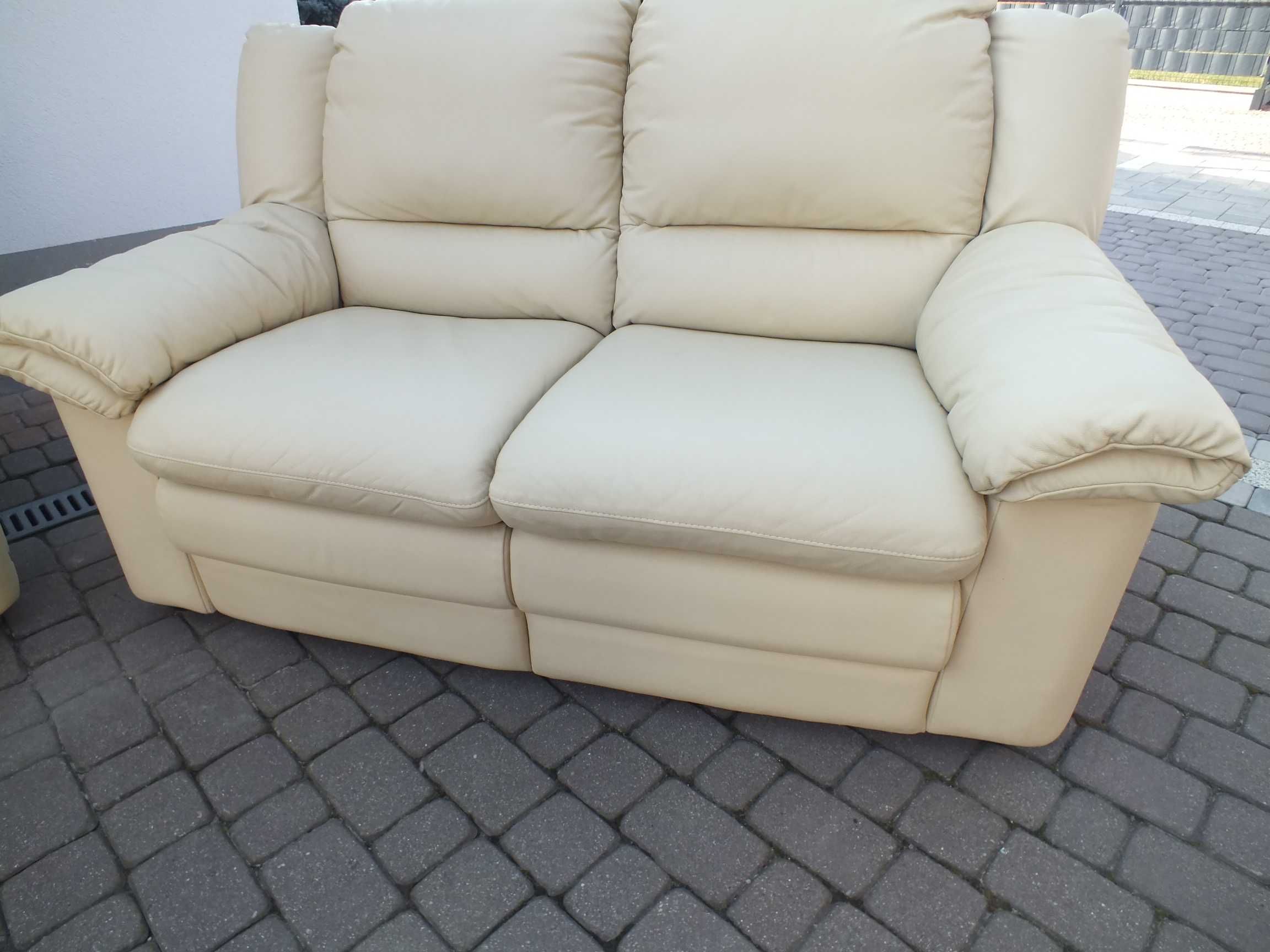 Zestaw kanap skórzanych 3+2+1 z funkcją relax kolor ecru.