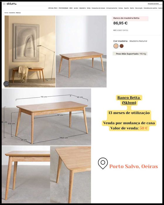 Conjunto de Jantar Completo – Mesa extensível + 2 Cadeiras + Banco