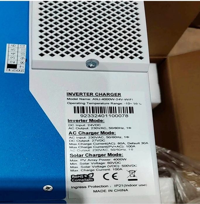 Гібридний інвертор Anenji ANJ-4000, 24 В, 4000 Вт Wi-Fi, безперебійник