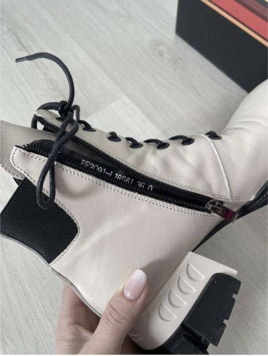 Кожаные ботинки ботиночки на каблуке ботильоны бежевые ботинки