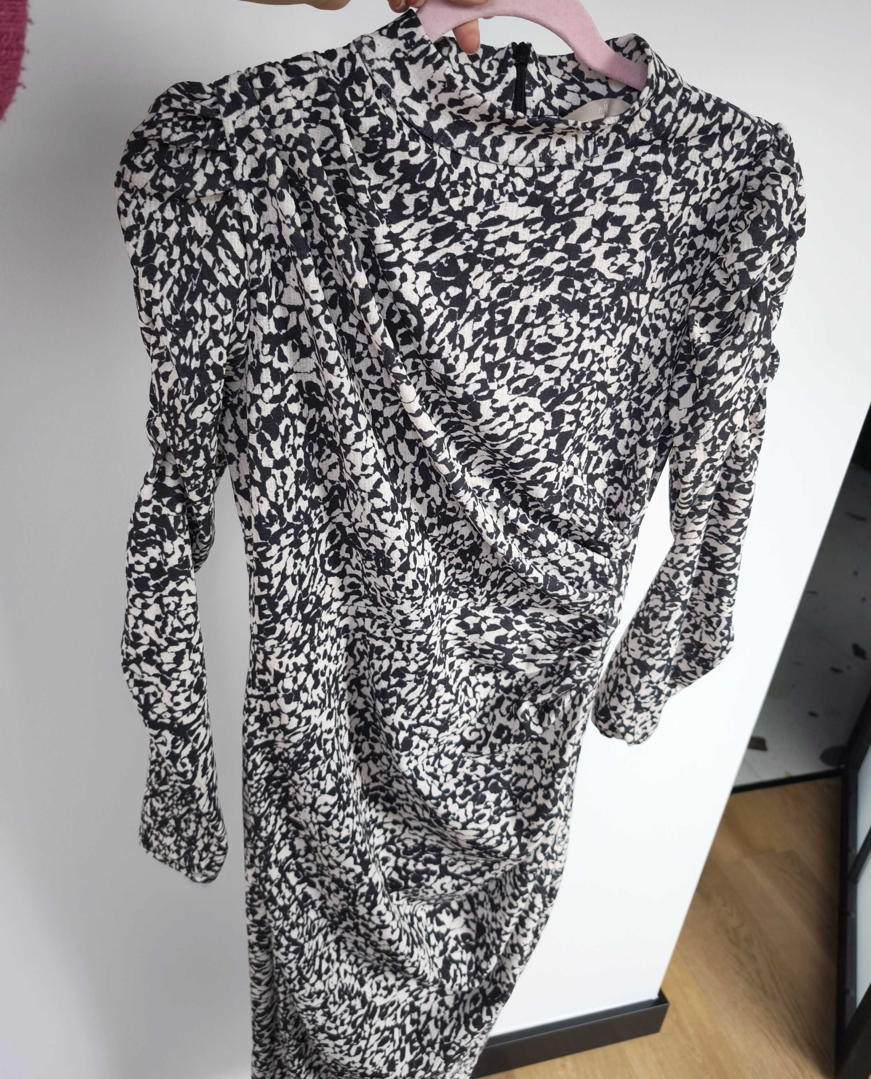H&M wzorzysta sukienka midi kopertowa marszczona drapowana S
