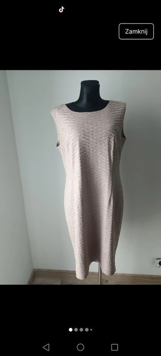 Sukienka długa beżowa na ramiączkach ołówkowa bez rękawów elegancka