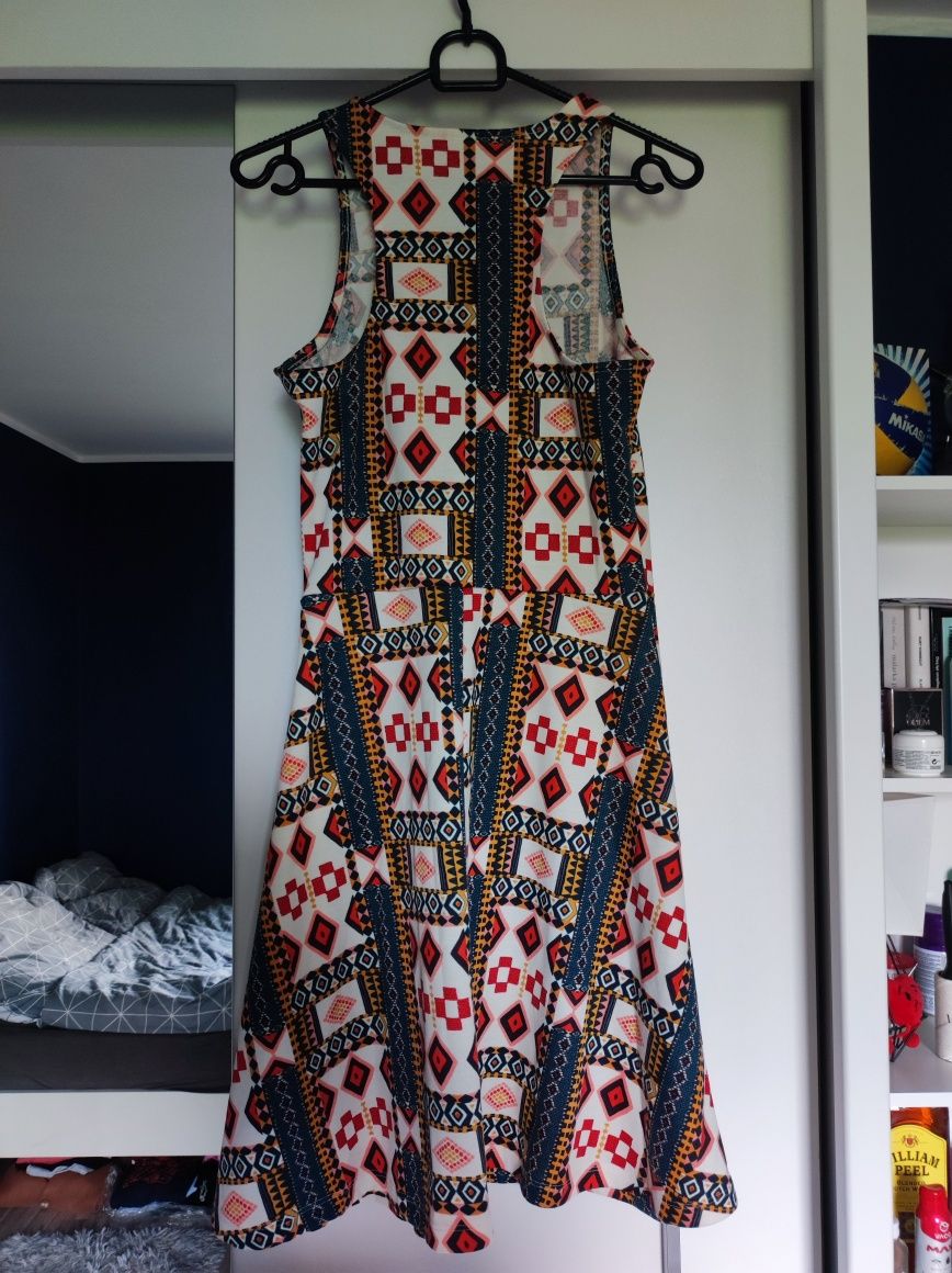 Wielokolorowa bawełniana sukienka midi damska S/M