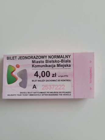 Bilety jednorazowe autobusowe komunikacji miejskiej MZK normalne 44szt