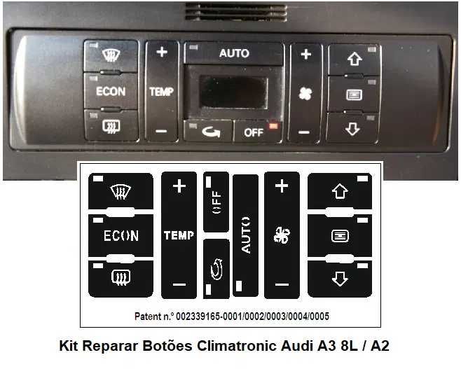 Kit Vinil Reparação Botões Interior Audi A3 8L / 8P