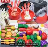 Conjunto de brincar cozinha  vermelho e rosa 81 peças