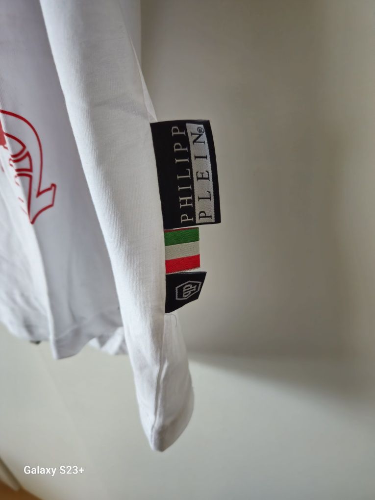 Philip plein L super koszulka t shirt biała kamienie