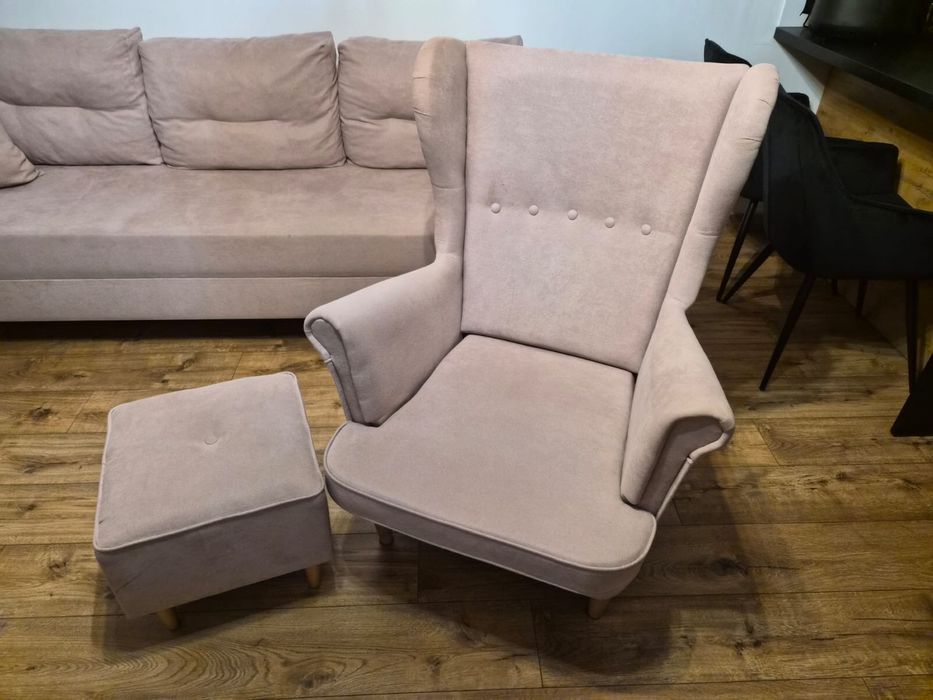 Zestaw sofa fotel uszak i podnóżek
