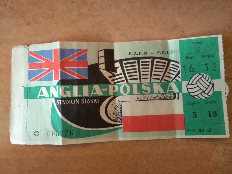 Bilet na mecz towarzyski Polska-Anglia Chorzów 1966r