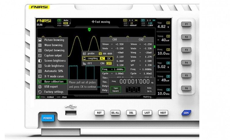 Осциллограф FNIRSI-1014D 2 канала 100MHz 1Gsps, генератор, 7", 5 В