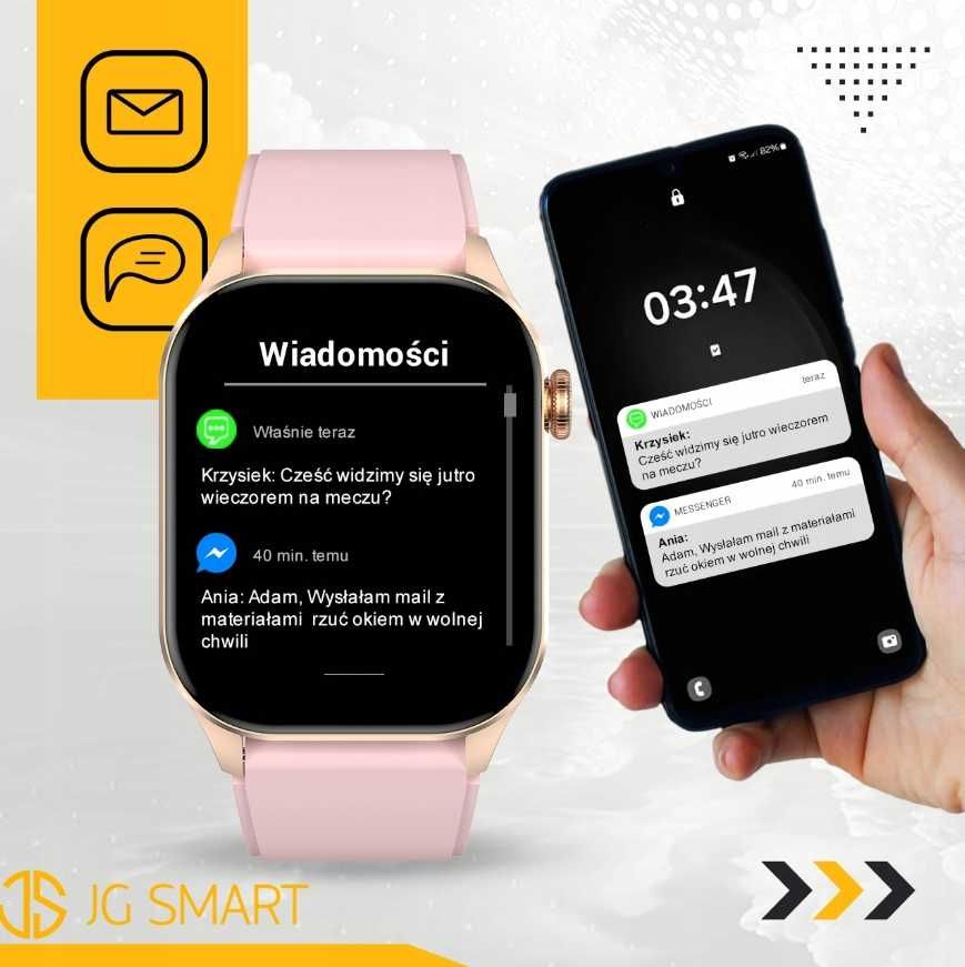 Smartwatch Damski Zegarek Pomiar Glukozy Ciśnienie Rozmowy 2 paski PL