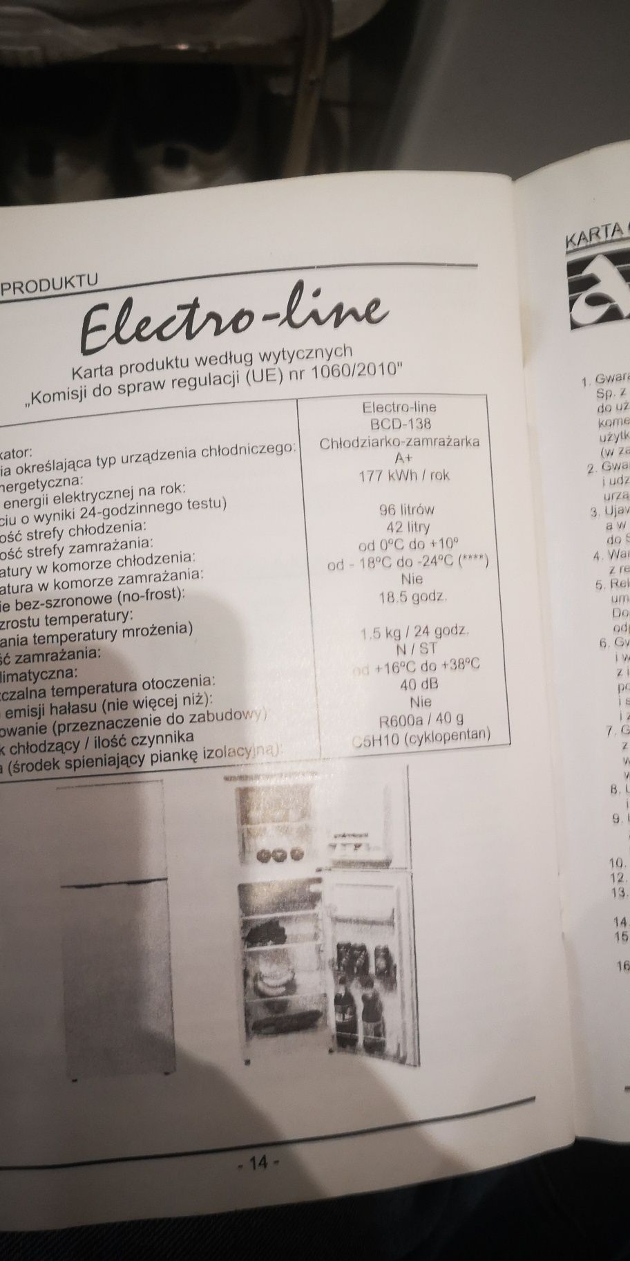 Electro-line lodówka wys. 130cm