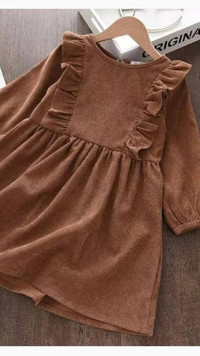 Вельветовые платья, шоколад, , тёплые, длинный рукав