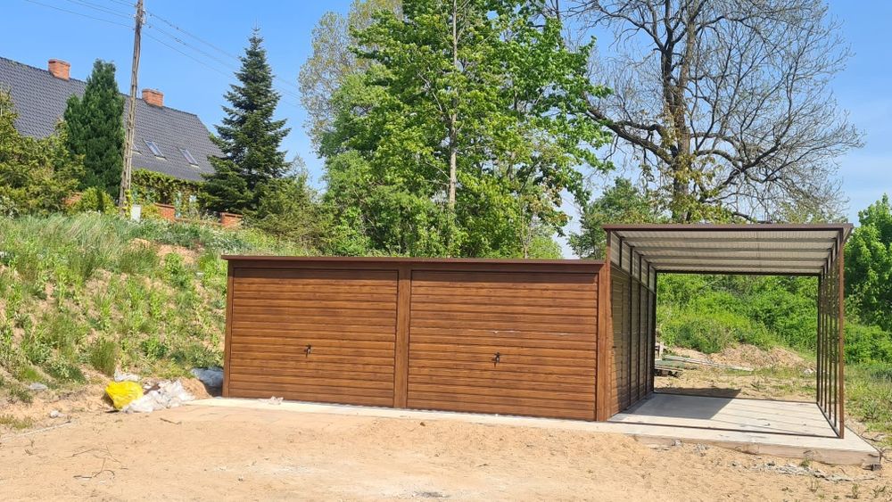 Garaż blaszany 6x6 z wiatą.