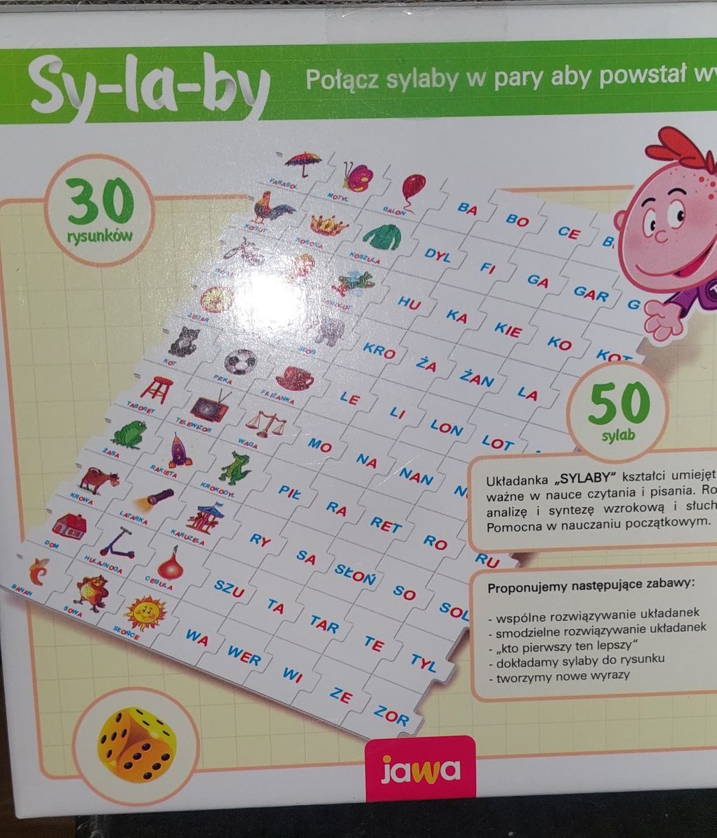 Sylaby, układanki firmy Jawa, 30 rysunków, 50 sylab