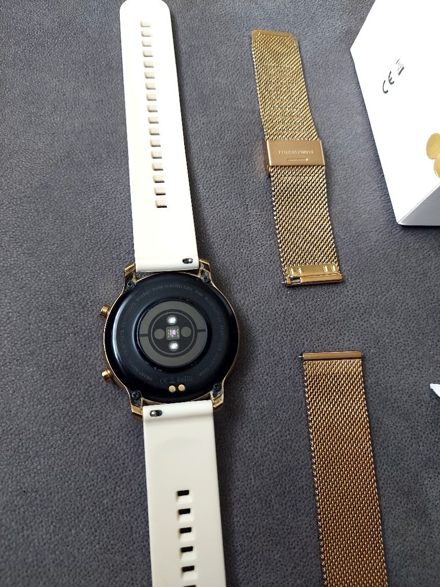 Smartwatch damski zaxer zt89 bransoletka stalowa złota i biała siliko