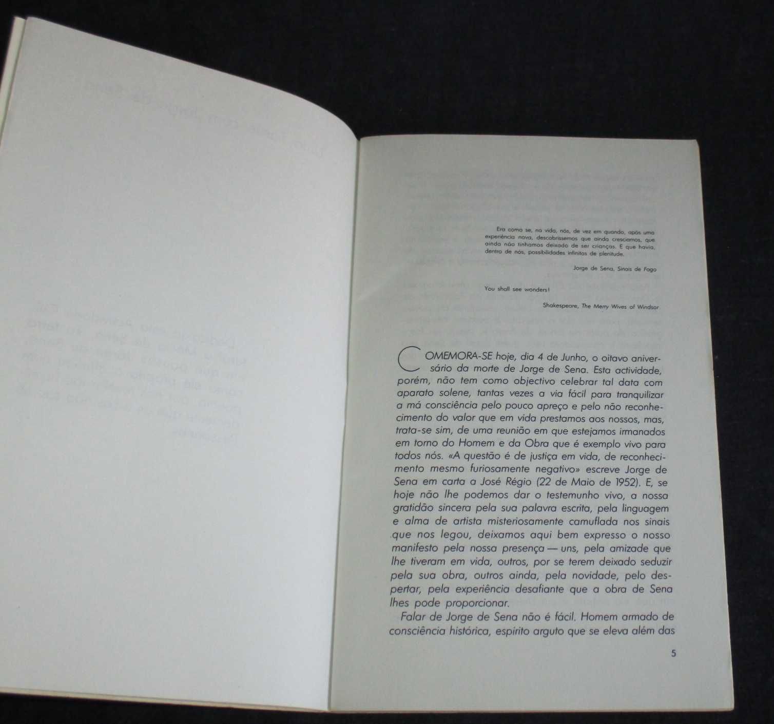 Livro Uma Tarde com Jorge de Sena com Dois Poemas Inéditos