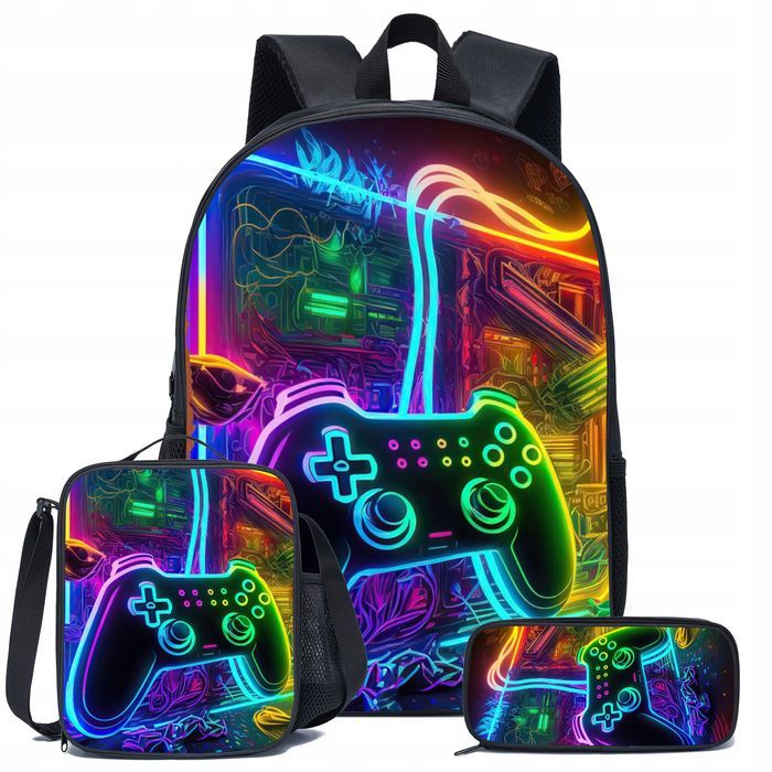 Tornister 3 w 1 GAMER plecak szkolny z motywem dla gracza neonowy