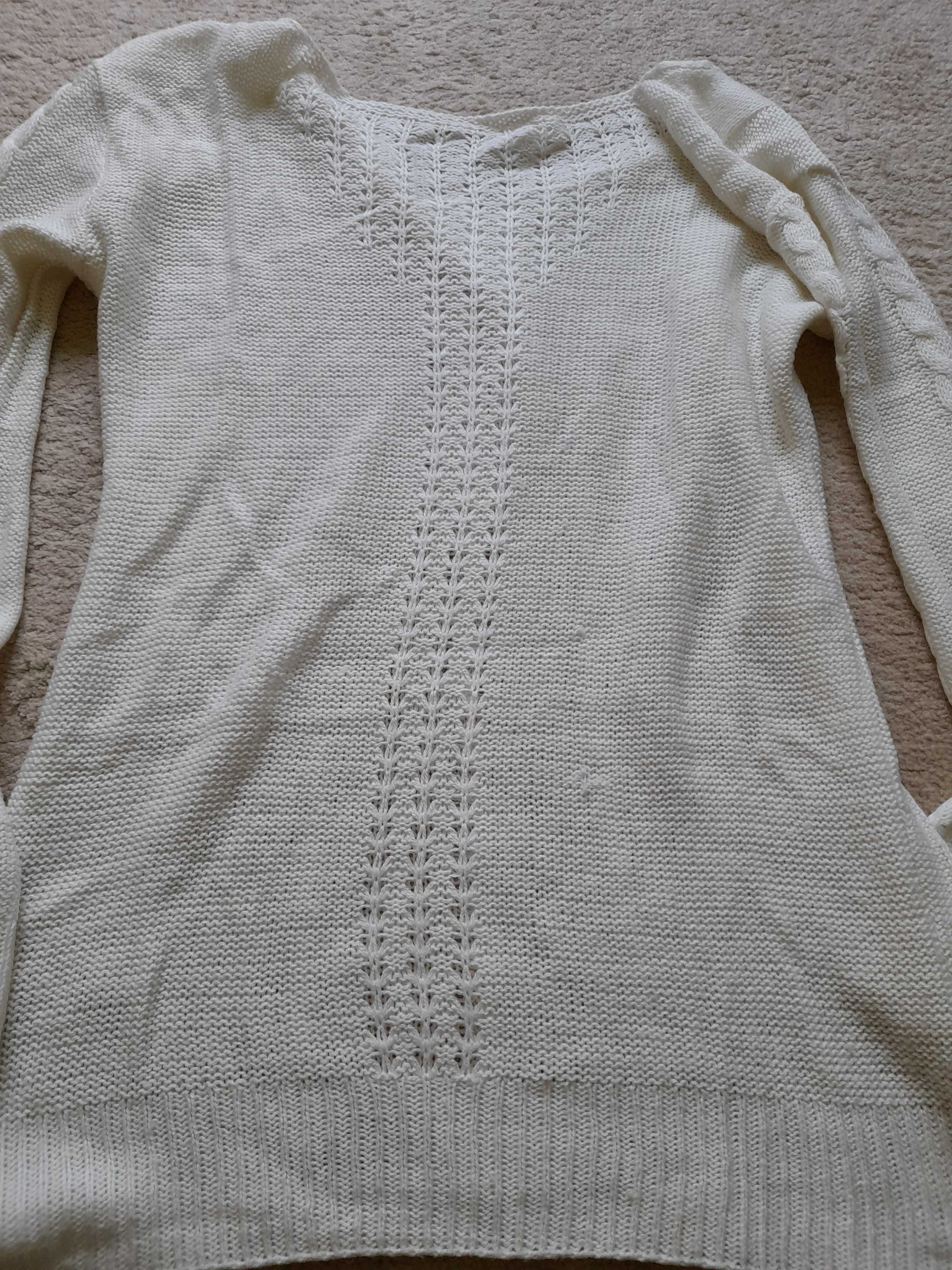 Sweterek damskie, biały z perełkami, delikatny, M/38/L/40