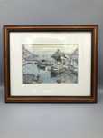 Obraz w ramie nadmorski port akwarela tyl vintage Anglia