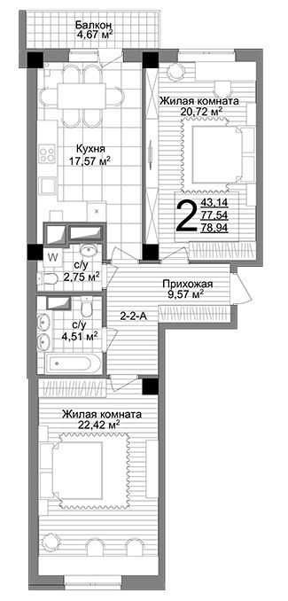 Продается 2к двусторонняя квартира от застройщика "Авантаж" (13475)