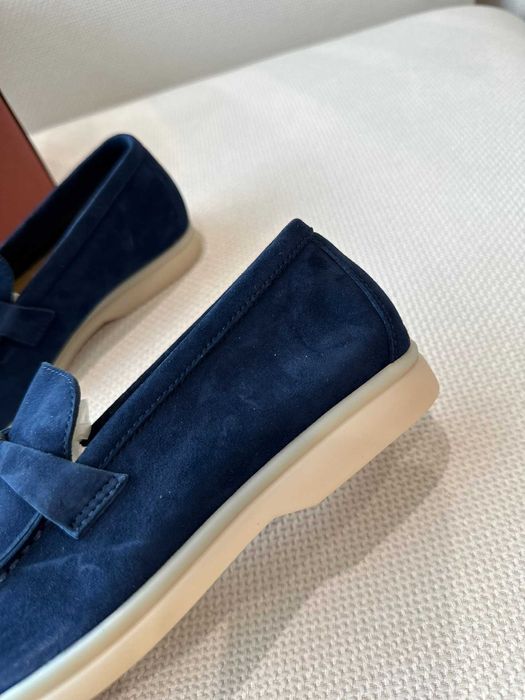 Женские синие замшевые лофери Лоро Пиана лоферы Loro Piana Summer Walk