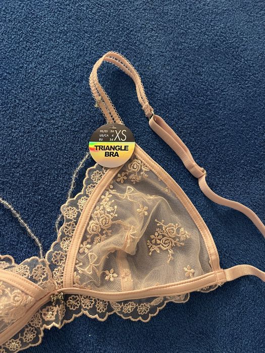 Triangle bra lingerie różowy prześwitujący stanik new yorker XS