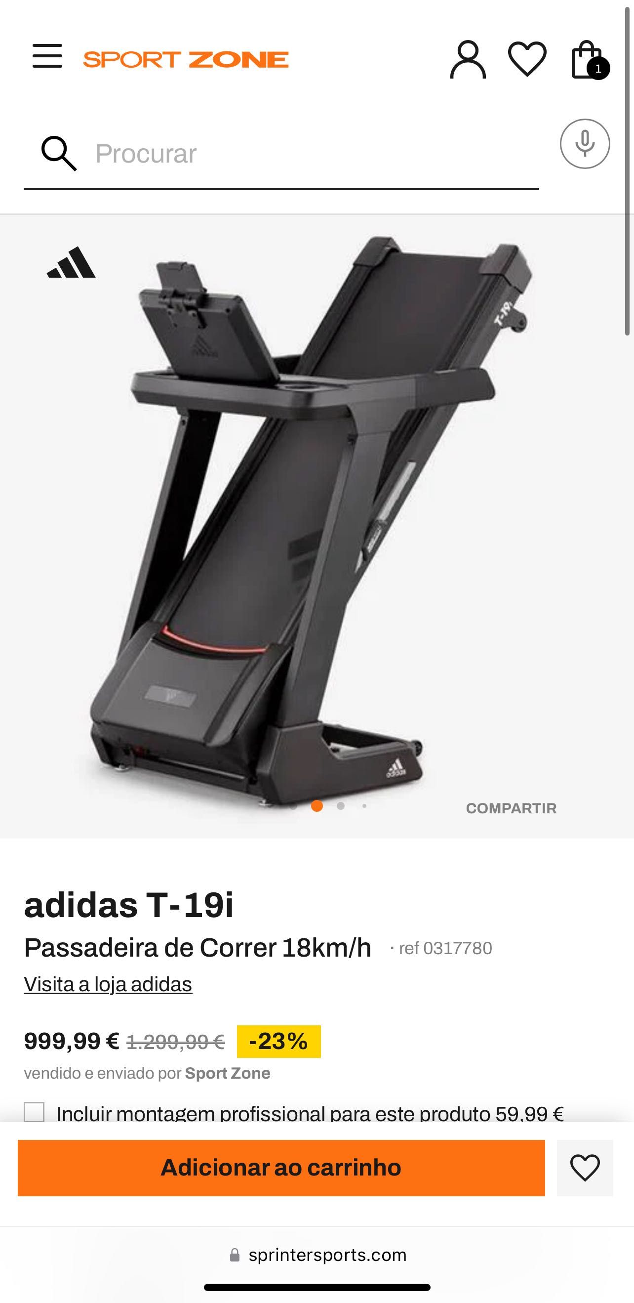 Adidas T-19i Treadmill, raramente usado. excelente estado.