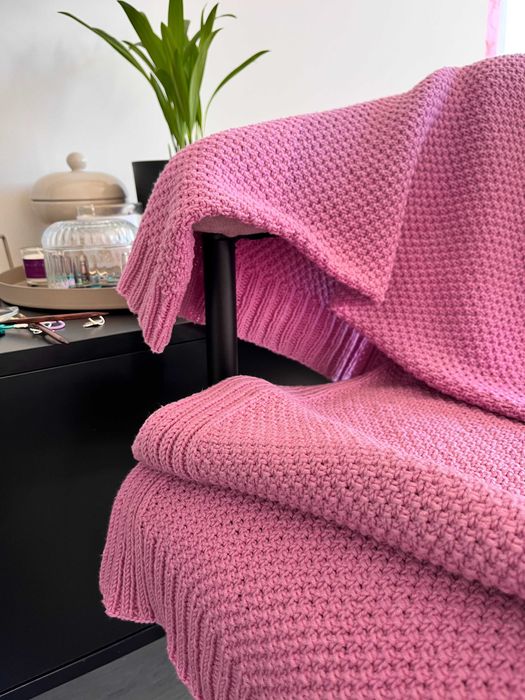 Ręcznie robiony koc na drutach - handmade 100% pasji