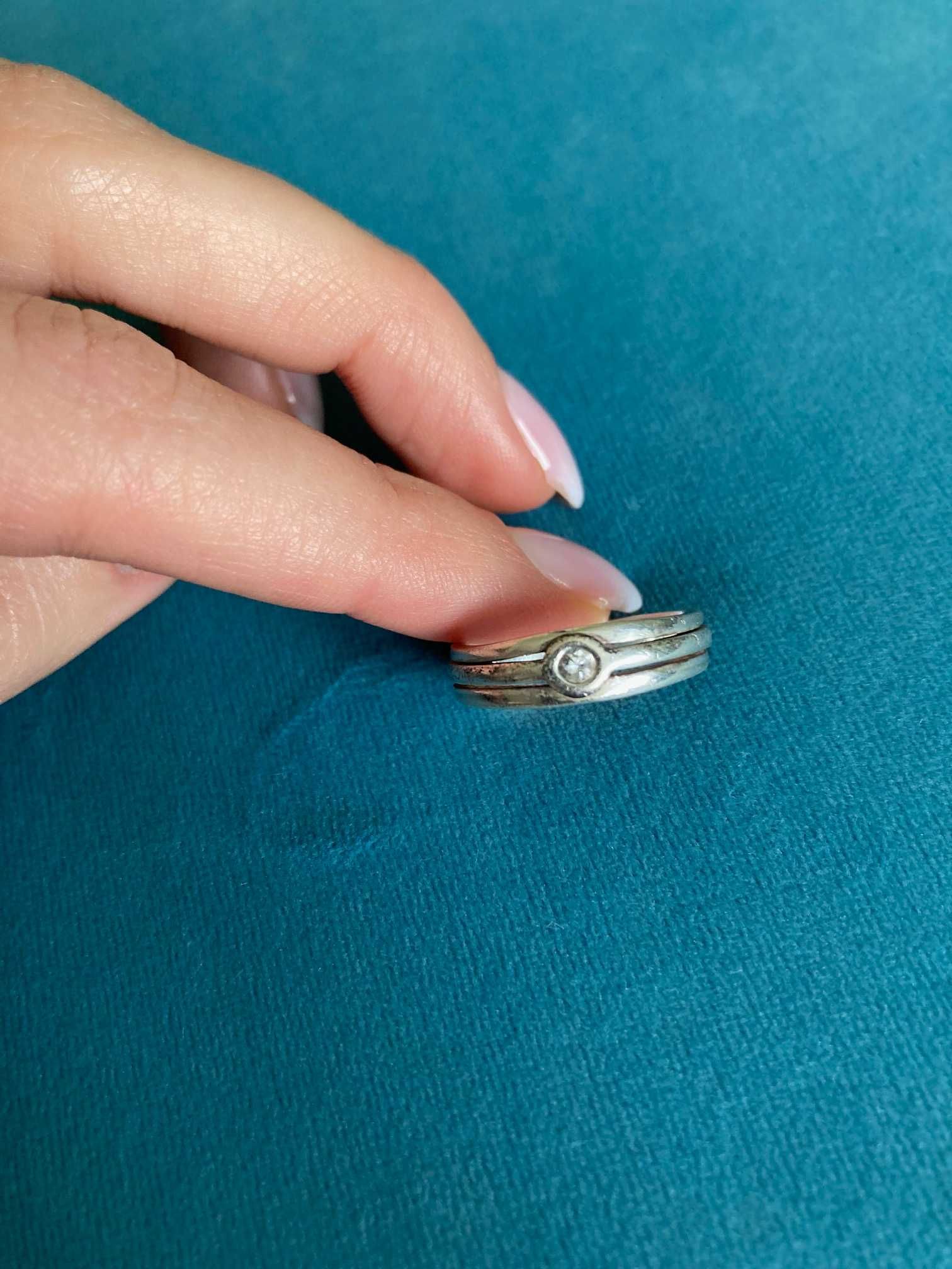 Srebrny pierścionek z kryształkiem obrączka srebro 925 vintage