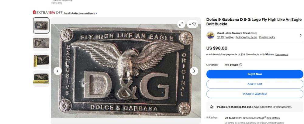 Пряжка для ремня Dolce & Gabbana & logo fly high like an eagle