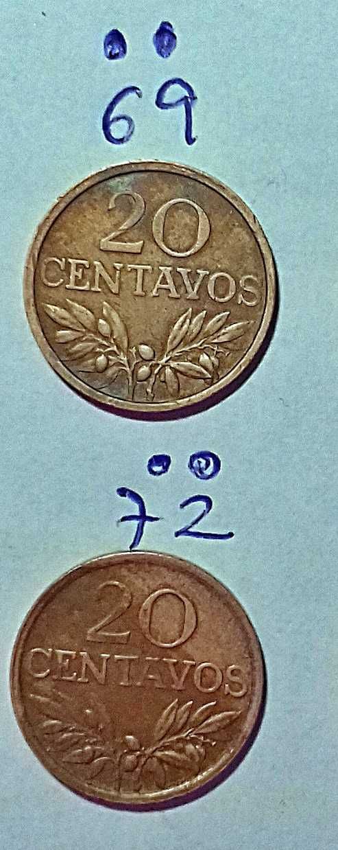 20 centavos - 2 moedas de bronze anos  69 e 72