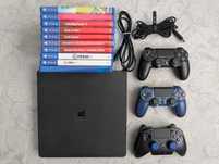 Sony PlayStation 4 Slim 1TB + 3 Pady (w tym Razer Raiju PS4) + 7 Gier