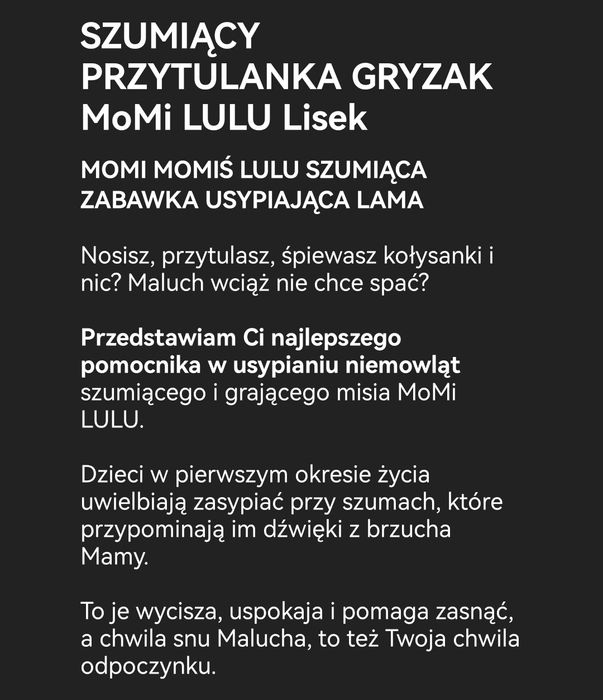 Momi szumiąca zabawka usypiająca momiś lulu, lisek z gryzakiwm