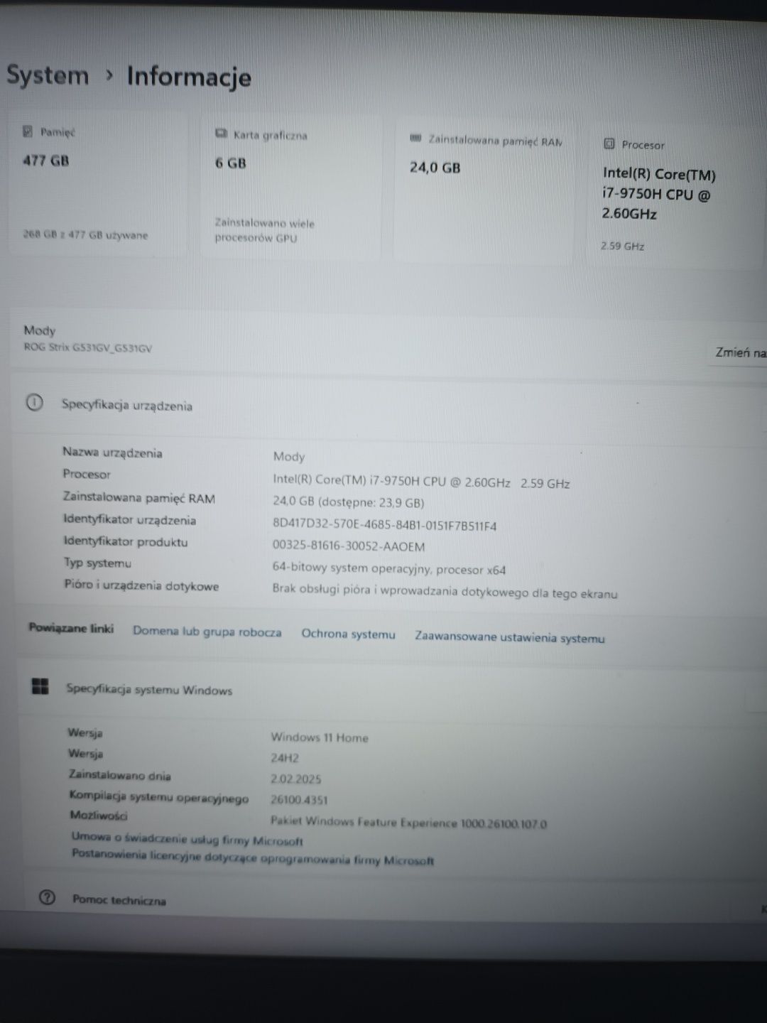 Laptop Gamingowy Asus Rog Strix G531GV