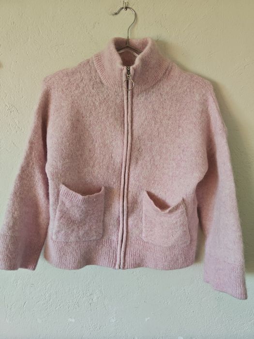 Selected femme S wełniany pudrowy sweter kurtka