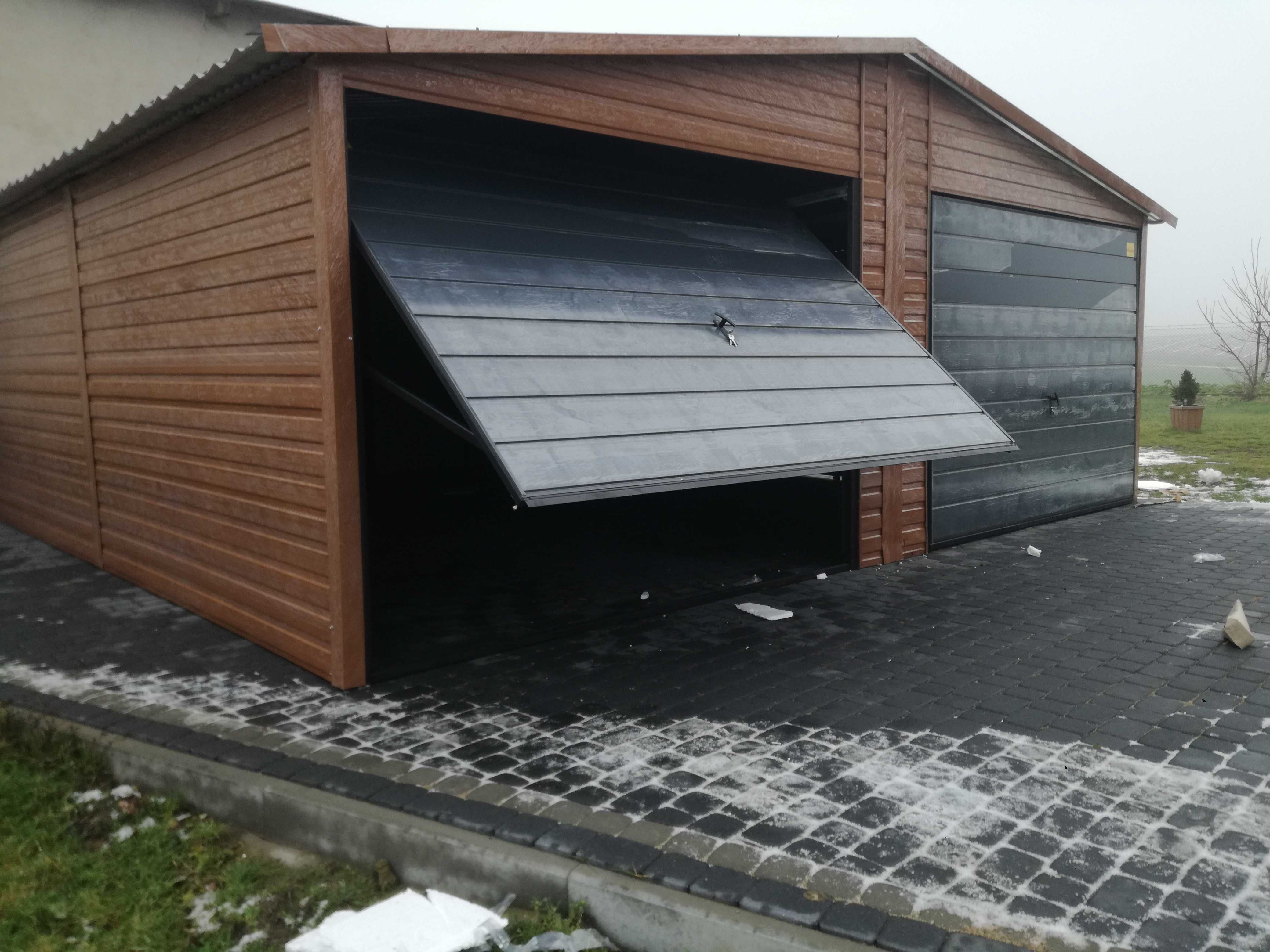 Promocja! Garaż Blaszany 6x5 Grafit + Orzech