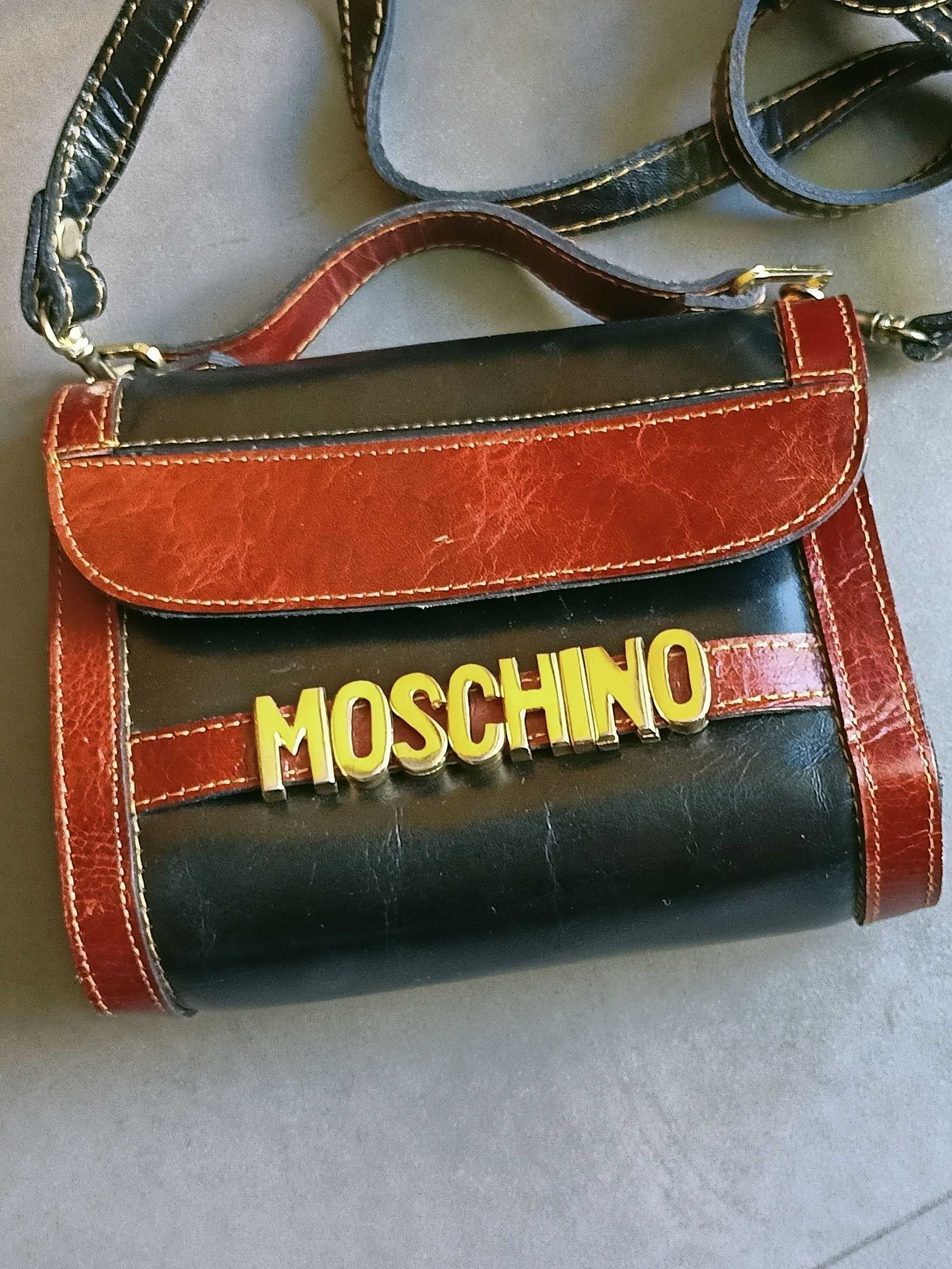 Moschino vintage czarno brązowa skórzana torebka w stylu retro