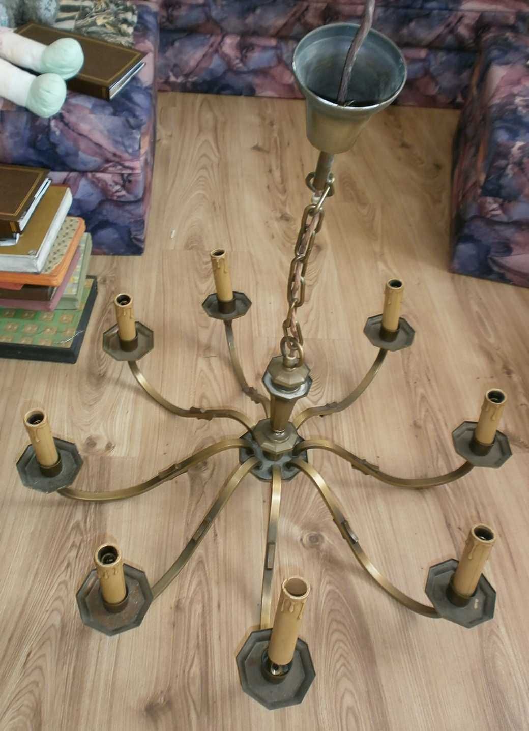 Żyrandol - Lampa Mosiężna 8 Ramion, Wisząca, Stara.