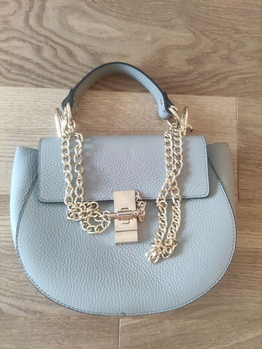 Piękna szara torebka ze skóry. Jak nowa