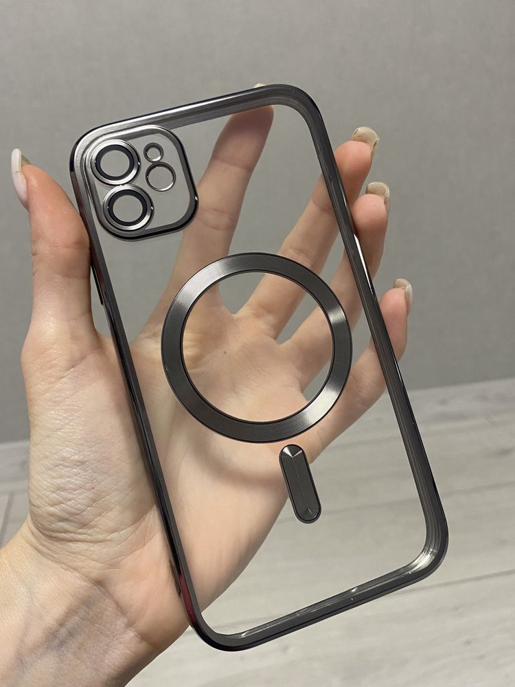 Чохол на айфон 11 iPhone прозорий чорний захист на камері  MagSafe