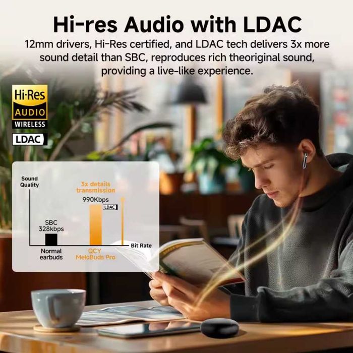 Навушники QCY MeloBuds Pro Hi-Res LDAC Hybrid ANC BT5.3 Gold/Black