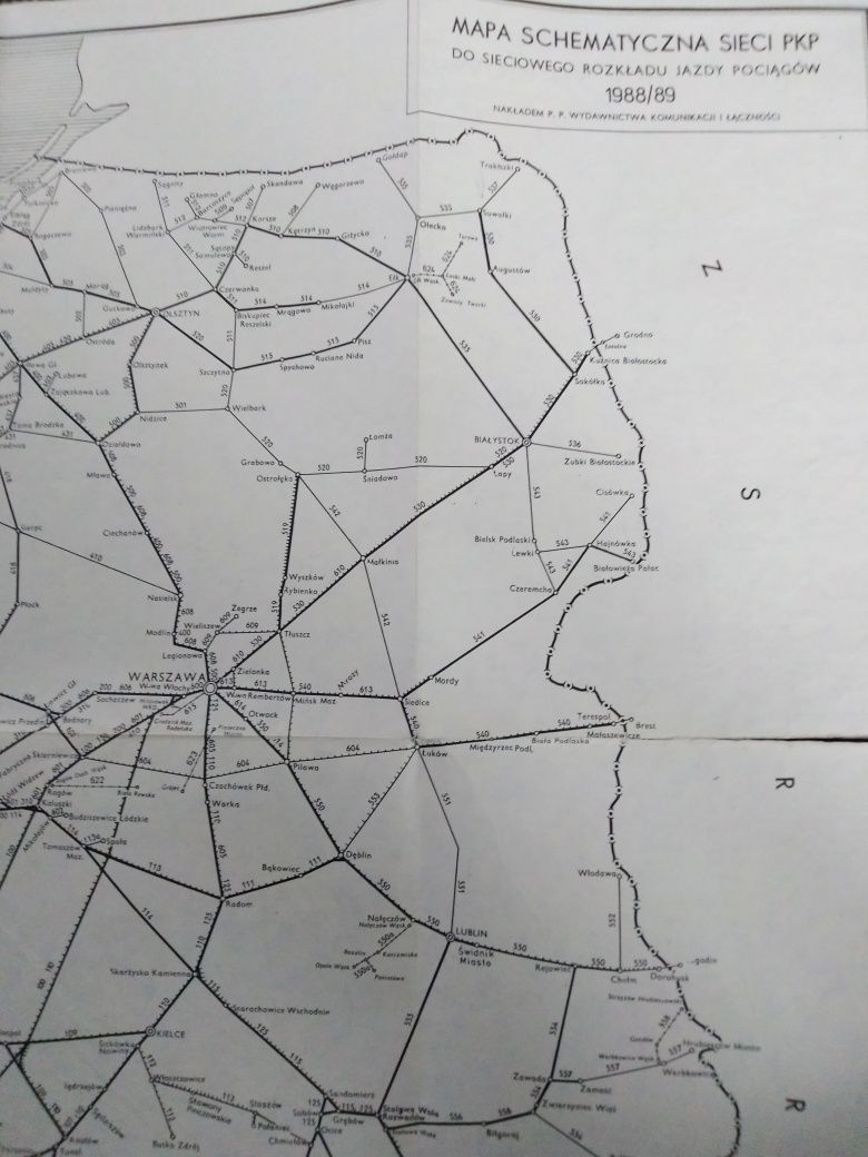 Mapa schematyczna sieci PKP 1988/1989